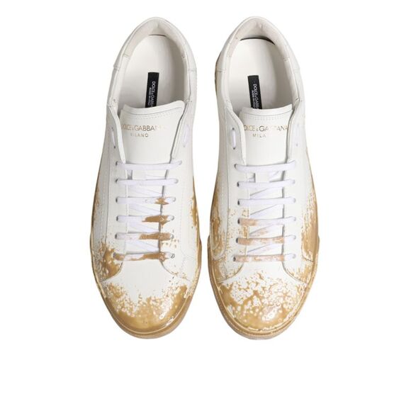 Dolce & Gabbana White Leather Paint Effect Low Top Sneakers  Men\'s Shoes